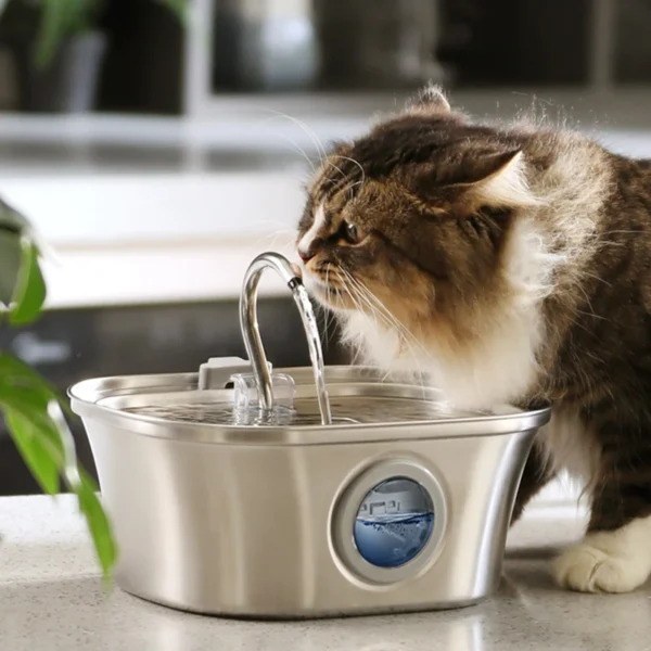 AquaPet Steel 3.2L – Fuente Automática de Acero Inoxidable con Filtro y Visor de Nivel